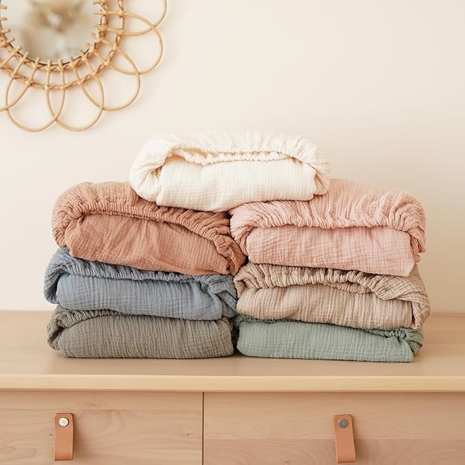Konssy Muslin Fitted Crib Sheets 100% Cotton Baby Crib Sheets for Standard Crib Mattress (28 X 52 Inches), Soft and Breathable for Boys, Girls (Cream)