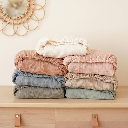 Konssy Muslin Fitted Crib Sheets 100% Cotton Baby Crib Sheets for Standard Crib Mattress (28 X 52 Inches), Soft and Breathable for Boys Girls (Wheat)