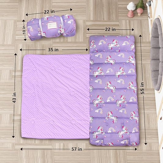 Nap Mat- Toddler Nap Mat with Pillow & Fleece Blanket- 55''*35''*3'' Nap Mat for Toddlers- Nap Mats for Preschool, Daycare