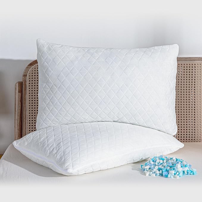 Comfort Shredded Memory Foam Pillows, Adjustable Bed Pillows for Side, Back or Stomach Sleepers, Neck Pillows for Sleeping, Queen Size Pillow with Removable Cover (2 Pack, Adjustable)