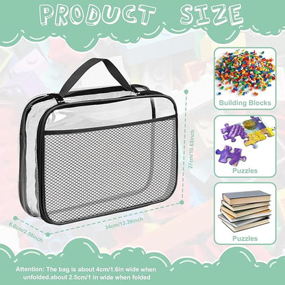 4 Packs PVC Toy Zippered Blocks, Travel Storage Case Bags for Organizing, Waterproof Toy Storage Bags with Mesh Pockets for Building Blocks, Puzzles, Clays,Toy Cars 13.3"Lx3" Wx10.4" H (Black).