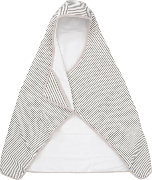 Little Unicorn Cotton Muslin & Terry Hooded Towel, Larger Size 1-6 Years (Grey Stripe)