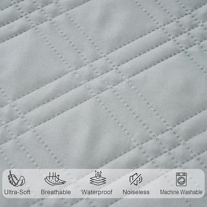 Waterproof Mini Crib Mattress Protector 2 Pack, Ultra Soft Breathable Mini Crib Mattress Pad Cover for Boys, Fit Pack N Play, Playard and Mini Crib Mattresses, Grey & Navy Blue