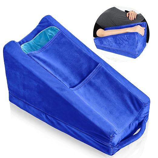 Buryeah Arm Pillow Arm Elevation Pillow with 2 Pockets, Soft Ergonomic Support Pillow for Elbow Arm Rest Wedge Pillow Broken Arm Gifts with High Density Foam for Recovery Sleeping Care(Blue)