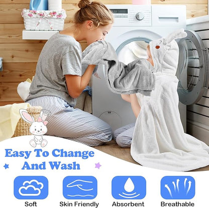 2 Pcs Toddler Hooded Bath Towel 50" x 32'' Thick Animal Hooded Towel for Kid Absorbent Baby Bath Towel Bathrobe Blanket for Boy Girls 0-5 Years(Light Grey, White, Unicorn, Rabbit)