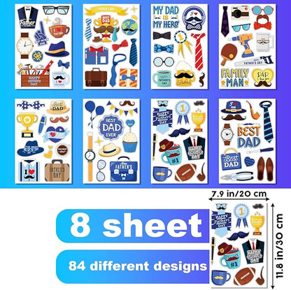 Father Dad Birthday Decoration Window Sticker 8 Sheet 84pcs Door PVC Static Film Sticker, Express Kids Love for Dad Decals Papa Birth Party Decoration for Home Room Car SUV Van Refrigerator