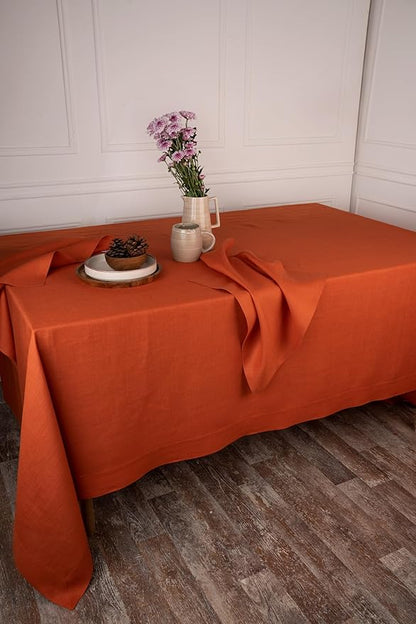D'Moksha Homes Linen Tablecloth 60 x 108 Inch - 100% Pure Linen Rust Tablecloth - Machine Washable Dining Tablecloth for Rectangle Tables