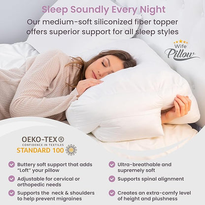 Topper, Down Alternative Premium Siliconized Fiberfill - Machine Wash & Dry. Adjustable for Side Sleepers by Zipper Access, Add or Remove Filling for Best Sleeping: Medium Support