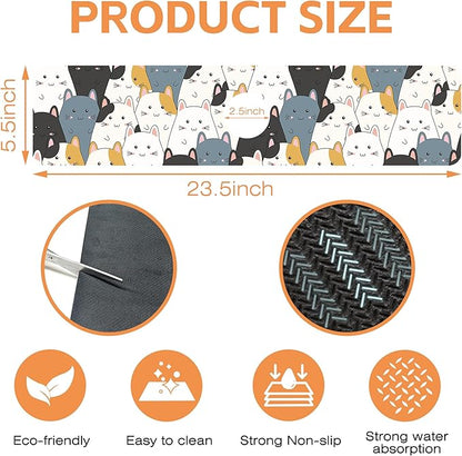 Kitchen Faucet Mat Cute Cartoon Kitten Family Kitchen Sink Splash Guard Faucet Mat,1 PC Splash Guard Behind Faucet Drip Catcher for Kitchen,Dish Drying Mat,Bathroom Faucet Mat 23.5""X5.5""