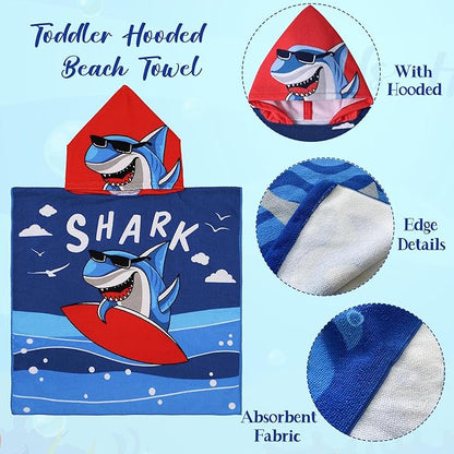 Shark Beach Towel for Ages 1-4, Cute Kids Hooded Bath Towel, 47.2" x 23.6" Super Absorbent Toddler Bath Towel