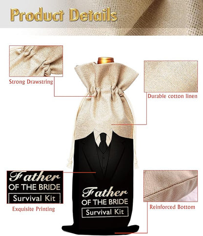 Muruseni Father of the Bride Gift,Gift for Father in law, Birthday Gift for Father in law, Gift to Wife's Father, Groom to Father in law Gift-Cotton linen Drawstring Wine Bags(1 Pack)