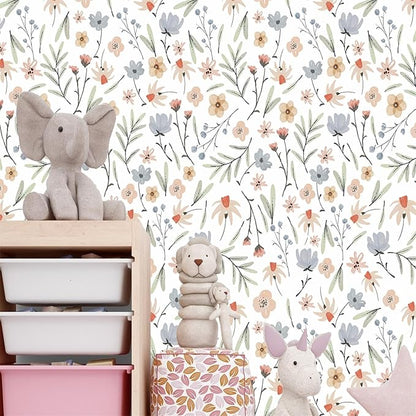 Floral Wallpaper Boho Flower Wall Decor Stickers Flower Leaf Wall Papers Botanical Plant Floral Leaves Wall Decals Peel and Stick Removable Boho Wallpapers for Nursery Bedroom Living Room Decor
