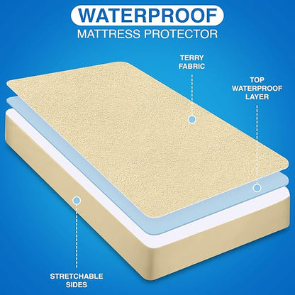 Utopia Bedding Waterproof Mattress Protector Twin XL Size, Premium Terry Mattress Cover 200 GSM, Breathable, Fitted Style with Stretchable Pockets (Beige)