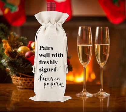 Divorced Wine Gift Bag,Divorce Party Gift,New Beginning Gift,Freshly Signed,Breakup Congratulations Gift,Divorce Gifts for Her/His Best Friend,Sister,Colleague,1 Drawstring Gift Wine Bag,Q19