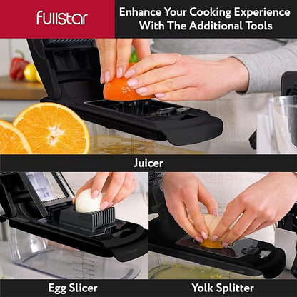 Fullstar Vegetable Chopper - Food Chopper - Onion Chopper - Vegetable Slicer & Spiralizer - Veggie Chopper with Container - Kitchen Gadgets - Home Essentials - Kitchen Accessories (8 in 1, Black)