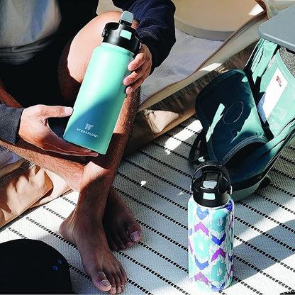 Hydraflow Hybrid - Triple Wall Vacuum Insulated Water Bottle with Flip Straw (17oz, Powder Black) Stainless Steel Metal Thermos, Reusable Leak Proof BPA-FREE for Sports and Travel