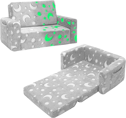 Toddler Chair, Toddler Couch, Kids Couch, Fold Out Kids Sofa Chair, Toddler Convertible Sofa to Lounger Pull Out Couch, Glow in The Dark Sofa Chair for Boys and Girls Large (Grey)…