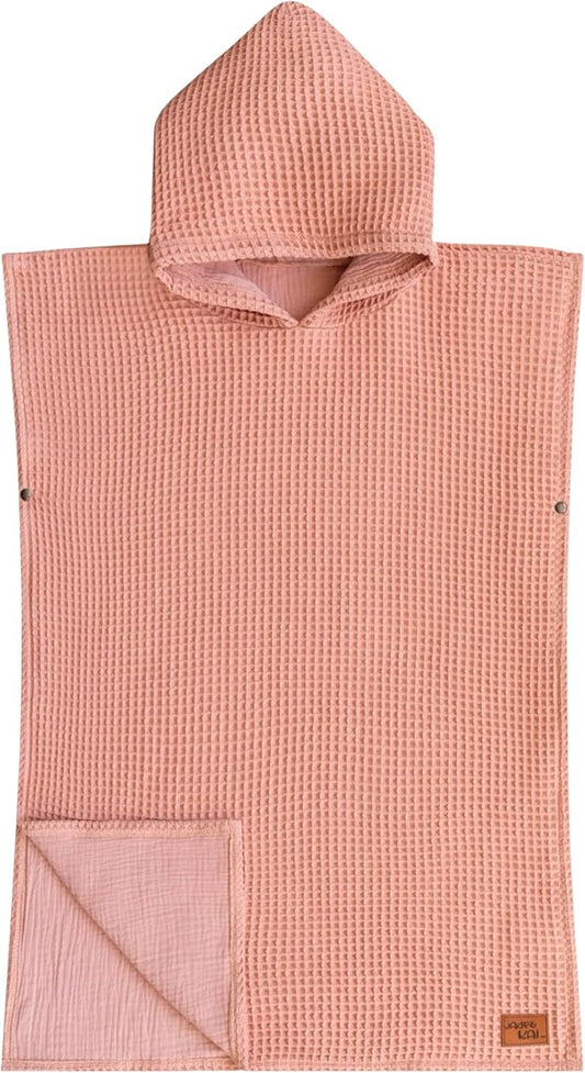 Hooded Towel for Babies + Toddlers | Snaps into a Poncho | Organic Cotton Waffle | Lighweight and Absorbent | Bath, Beach, and Pool | Multiple Colors (Small (0-3 Yrs), August Rose)
