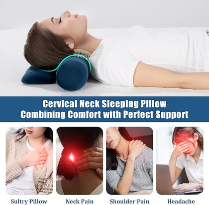 BALAPET Cervical Neck Pillow Adjustable Neck Roll Pillow for Comfortable Sleeping,Neck Support Pillow with Detachable Pad for Body Lumbar Knee Leg Relieve Muscle Tension Spine Alignment(navy blue)