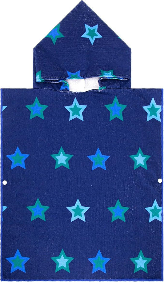 MissShorthair Kids Toddler Poncho Towels, Hooded Beach Towel for Girl&Boy, Surf Poncho Swim Changing Robe Microfiber Bath Towel for 1-3 Years Navy Star