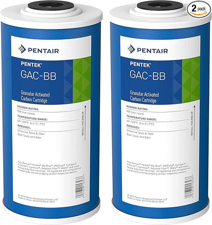 Pentair Pentek GAC-BB Big Blue Carbon Water Filter, 10-Inch, Whole House Heavy Duty Granular Activated Carbon (GAC) Replacement Cartridge, 10" x 4.5", Pack of 2