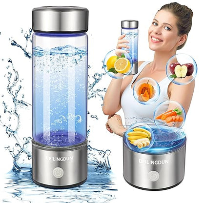 Hydrogen Water Bottle,Hydrohealth Hydrogen Water Bottle,Aqua Fusion Hydrogen Water Generator,SPE PEM Water Filter Pitcher 1800PPB 420ml Water Purifier,Glass Water Ionizer for Gifting(Silver)