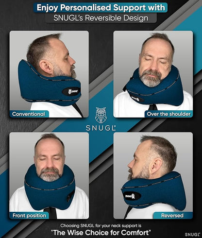 SNUGL Neck Travel Pillow - Memory Foam Airplane Pillow - Flight Pillow | Neck Support Travel Pillow with Carry Bag & Clip | Neck Pillows for Sleeping Travel Plane | Flying Travel Essentials - Navy