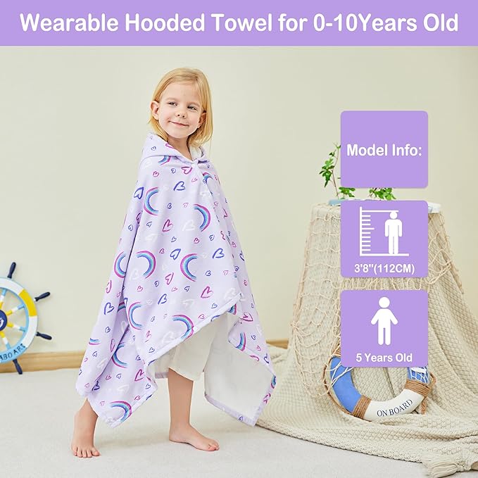 Kids Bath Hooded Towels, Kids Beach Towel for Boys Girls Super Soft and Absorbent, Beach | Pool | Bath | Swim Towels for Baby Kids Ages 0-8, 30X50 in, Rainbow
