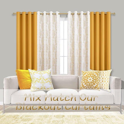 Mrs.Naturall Yellow Curtains 96 Inches Long for Bedroom 2 Panels Set Grommet Blackout Living Room Window Curtains