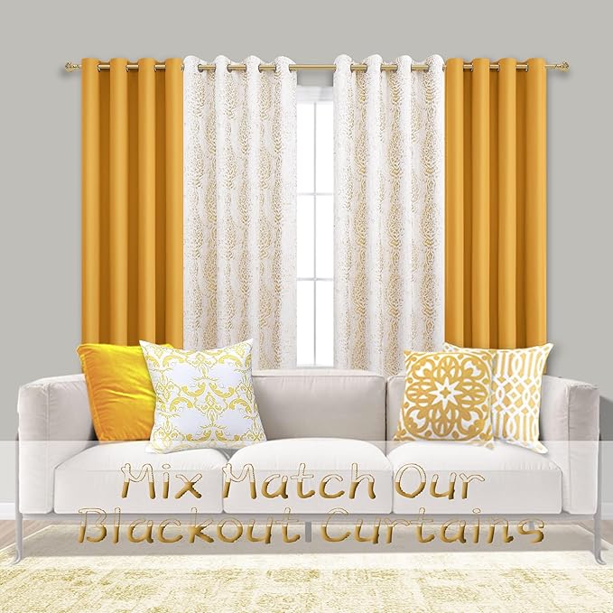 Mrs.Naturall Blackout Curtains 72 Inch Length 2 Panels Set Thermal Insulated Grommet Room Darkening Curtains for Bedroom 72 Inches Long,Yellow
