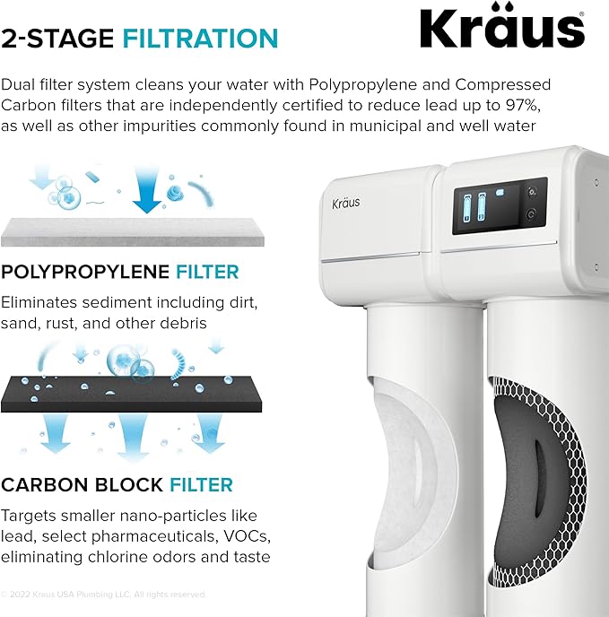 KRAUS Purita 2-Stage Under-Sink Filtration System with Single Handle Drinking Water Filter Faucet in Brushed Brass, FS-1000-FF-104BB