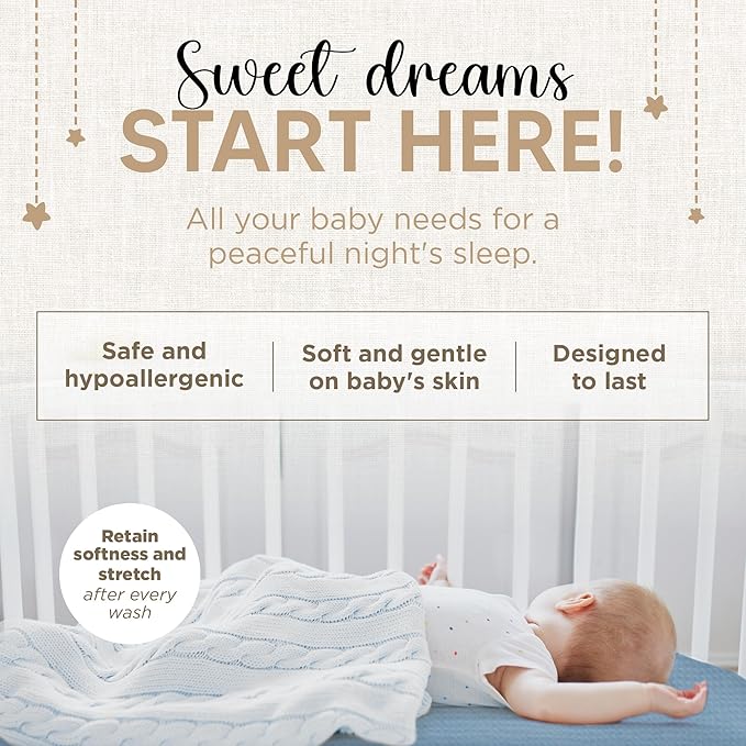 Bassinet Fitted Sheets - Compatible with Delta Children and Simmons Kids Bassinet | 100% Organic Jersey Cotton - Light Blue + Dark Blue | 30x16 (2 Pack)