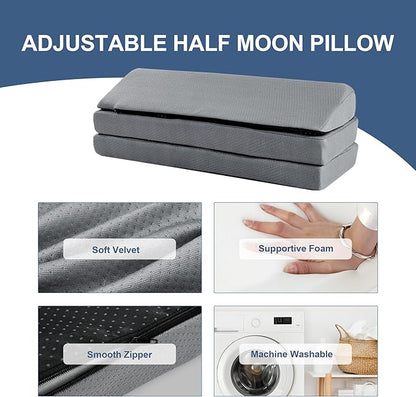 HOMBYS 3-in-1 Adjustable Height Wedge Pillow, 7" Height Leg Knee Pillow for Side Sleepers & Aligns Spine, Supportive Bolster Pillow for Pregnancy Relieves Pressure Hip Leg Elevation, 22", Light Grey