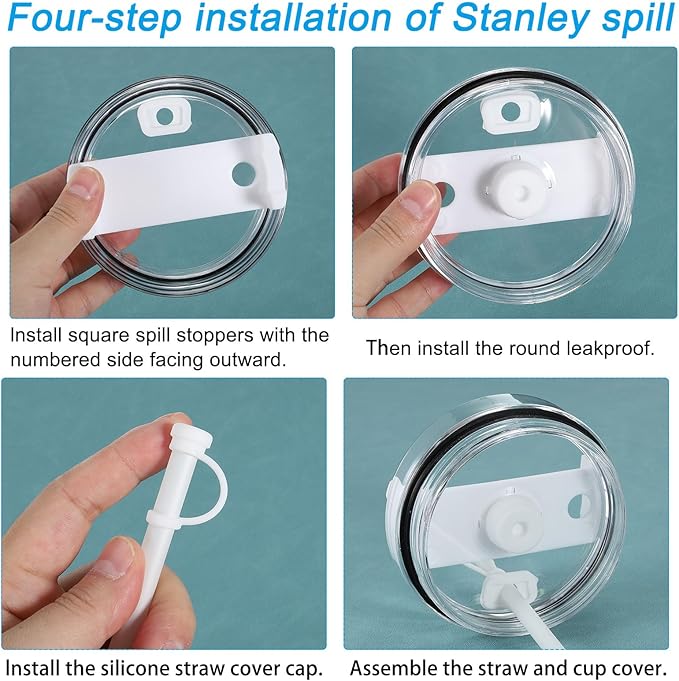 PATIKIL Silicone Spill Stopper for Straw Cup 1.0 40oz/ 30oz, Set of 6 Tumbler Accessories Including 2 Straw Cover Cap, 2 Square Spill Stopper and 2 Round Leak Stopper, White/Pink