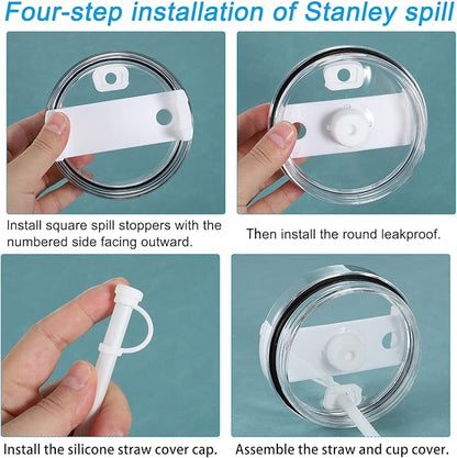 PATIKIL Silicone Spill Stopper for Straw Cup 1.0 40oz/ 30oz, Set of 6 Tumbler Accessories Including 2 Straw Cover Cap, 2 Square Spill Stopper and 2 Round Leak Stopper, White/Pink