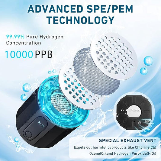 2024 New Upgrade 10000PPB Hydrogen Water Bottle Seven Colorful Light Double Anti-Slip and Leak-Proof Hydrogen Water Generator with Pressure Relief Valve-Black