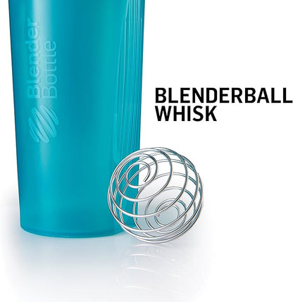 BlenderBottle Classic Shaker Bottle Perfect for Protein Shakes and Pre Workout, 20-Ounce, Clear/Black/Black