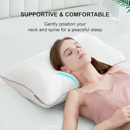 Shredded Memory Foam Pillows Queen Bed Pillows Set of 1, Summer Cooling Pillows for Hot Sleepers with Washable Pillowcase, and Winter Soft Dual Sided Pillow for Back and Stomach Sleepers