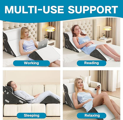 Orthopedic Bed Wedge Pillow Set, 4Pcs Wedge Pillow for Sleeping, Adjustable Incline Elevated Memory Foam Wedge Pillow for Post Surgery, Snoring, Back, Leg Pain, Acid Reflux Relief