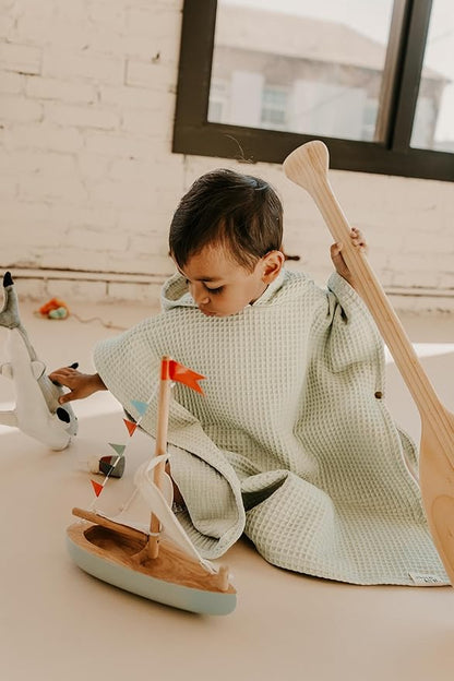 Hooded Towel for Babies + Toddlers | Snaps into a Poncho | Organic Cotton Waffle | Lighweight and Absorbent | Bath, Beach, and Pool | Multiple Colors (Small (0-3 Yrs), Fog)