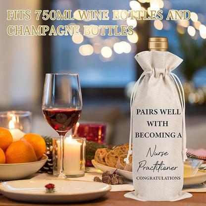 Nurse Practitioner Gifts for Women - Nurses Graduation Gift Wine Bag Nurse Week Gift Nurses Appreciation Gifts Soft Burlap Wine Gift Bags for Nursing School Doctor Nurse Practitioner