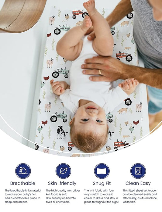 TotAha Premium Stretchy Changing Pad Cover for Baby Girl Boy, Hypoallergenic, Buttery Soft, Silky Comfort, Diaper Changing Table Cover Pad Sheets Fitted 16 x 32, 2-Pack(Farm & Pumpkin)
