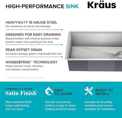 Kraus KWU110-32 Kore inch Undermount 16 Gauge Single Bowl Stainless Steel Kitchen Integrated Ledge and Accessories (Pack of 5), 32 Inch, 32"-Workstation Sink