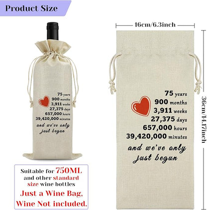 Sfodiary 75th Year Marriage Gift for Couple Wife Husband Wine Bag 75th Anniversary Wedding Gift for Women Men Wine Gift Bag Birthday Christmas Valentine Gift for Him Her Drawstring Wine Wrapping Bag