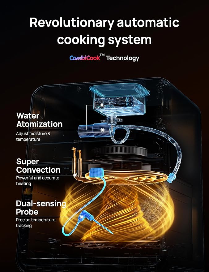 Dreo ChefMaker Combi Fryer, Cook like a pro with just the press of a button, Smart Air Fryer Cooker with Cook probe, Water Atomizer, 3 professional cooking modes, 6 QT