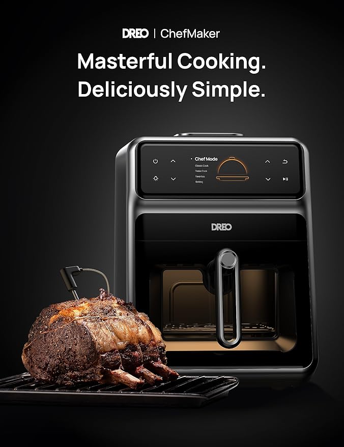 Dreo ChefMaker Combi Fryer, Cook like a pro with just the press of a button, Smart Air Fryer Cooker with Cook probe, Water Atomizer, 3 professional cooking modes, 6 QT