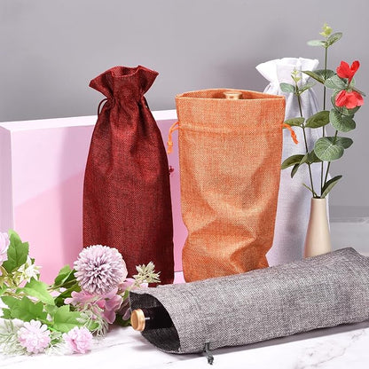 uxcell Burlap Wine Bags with Drawstrings, 12Pcs Wine Gift Bags Reusable Wine Bottle Bags with Ropes and Tags for Wedding, Birthday, Travel (14 x 6.3 In, White)
