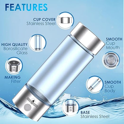 Hydrogen Water Bottle 2024, Hydrogen Water Bottle Generator with SPE PEM Technology Water Ionizer, Three Minute Rapid Electrolysis (Black)