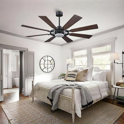 60/80 inch Ceiling Fan (Black-Walnut, 72" (LED Light / 3 Downrods))