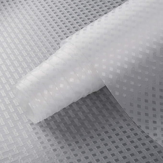 HooTown Refrigerator, Fridge, Shelf Liner and Drawer Mats 17.5 Inch Wide x 196.8 Inch Long, Non Slip EVA Plastic Washable Waterproof Pads for Kitchen Cabinet, Pantry Closet, Cupboard, Transparent